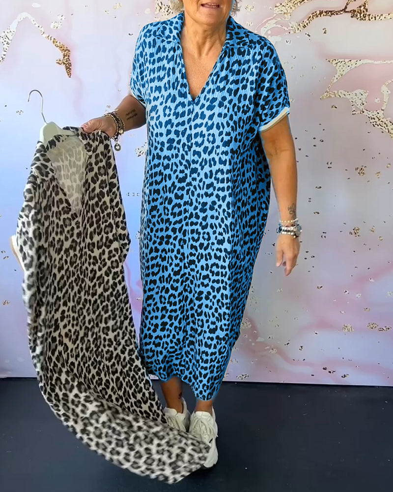 Valenzora | Relaxed V-neck leopard print dress for women