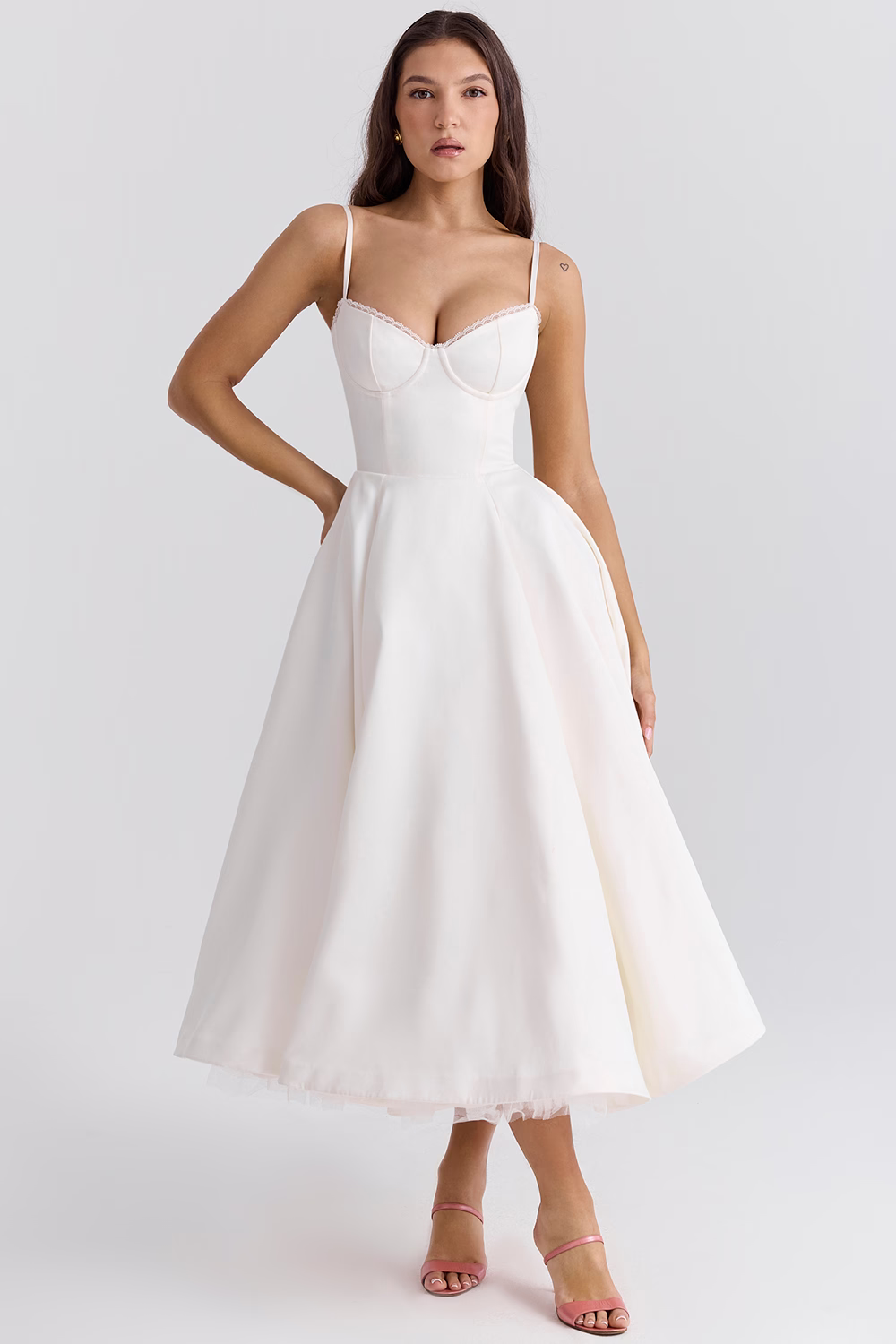Valenzora | Luxurious flared dress with spaghetti straps for women, perfect for weddings, bridal wear, and parties, Kasana