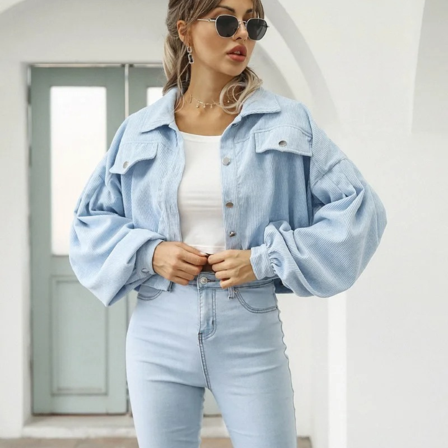 Valenzora | Sky Blue Simple Windproof Women's Summer Jacket