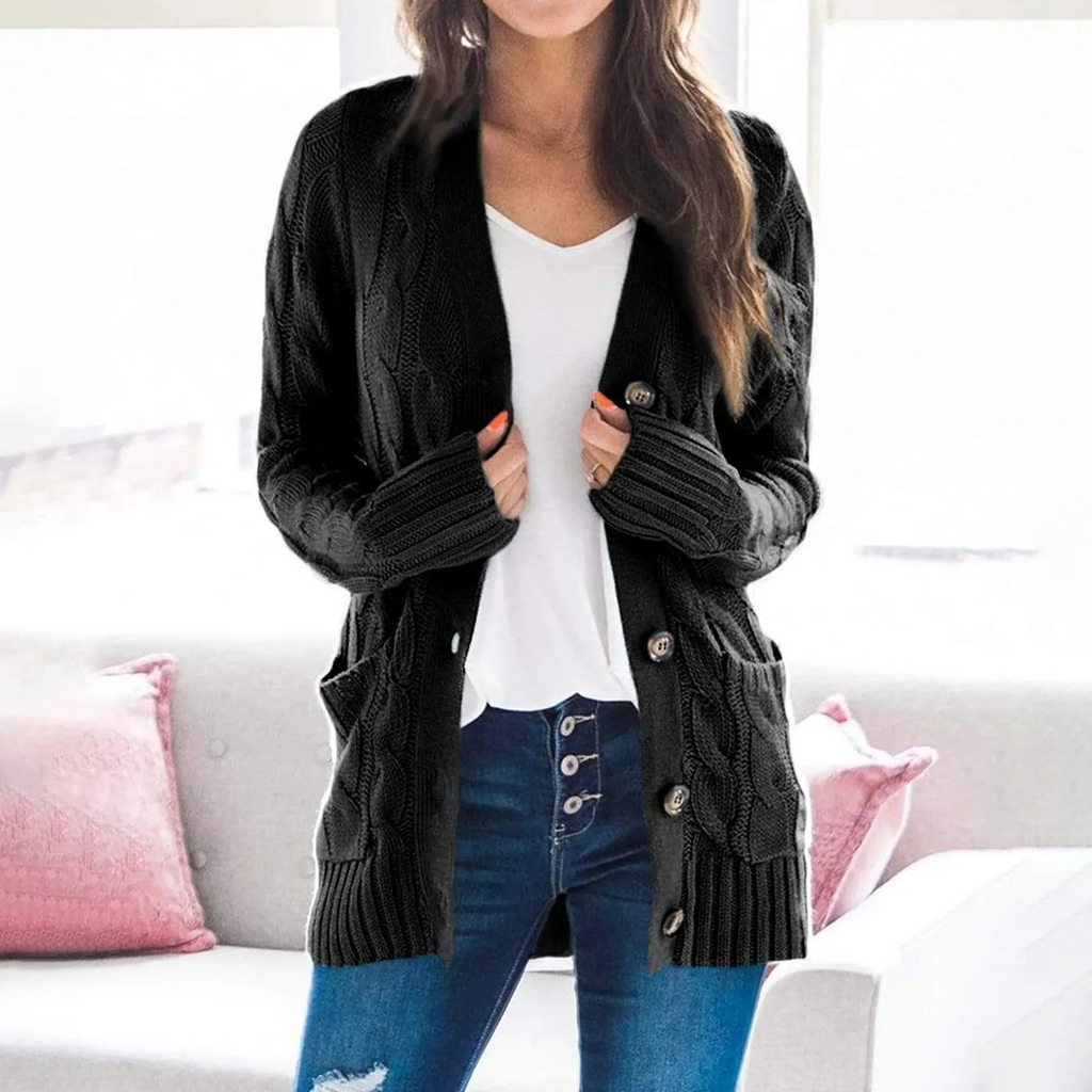 Valenzora | Stylischer langer Cardigan für Damen mit Knopfleiste