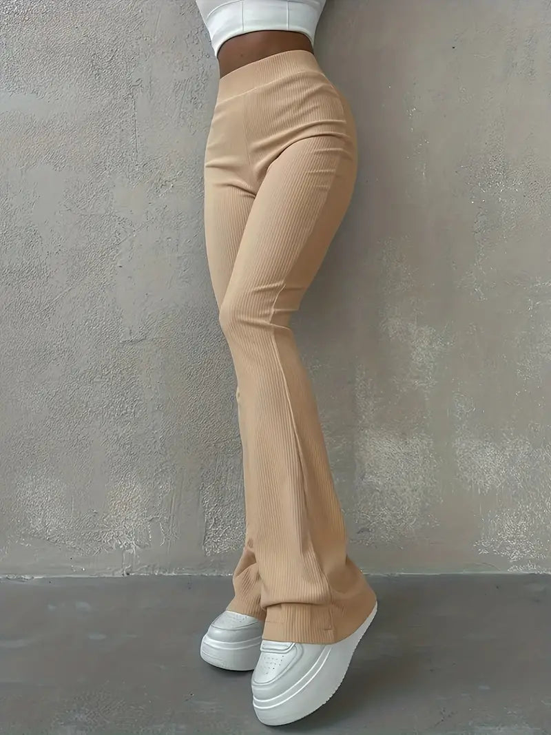 Valenzora | Waist Ribcord Flared Trousers - Trendy Women's Everyday Trousers