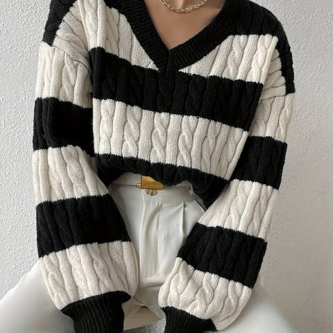 Roselyn™ - Gestreifter eleganter V-Ausschnitt-Pullover
