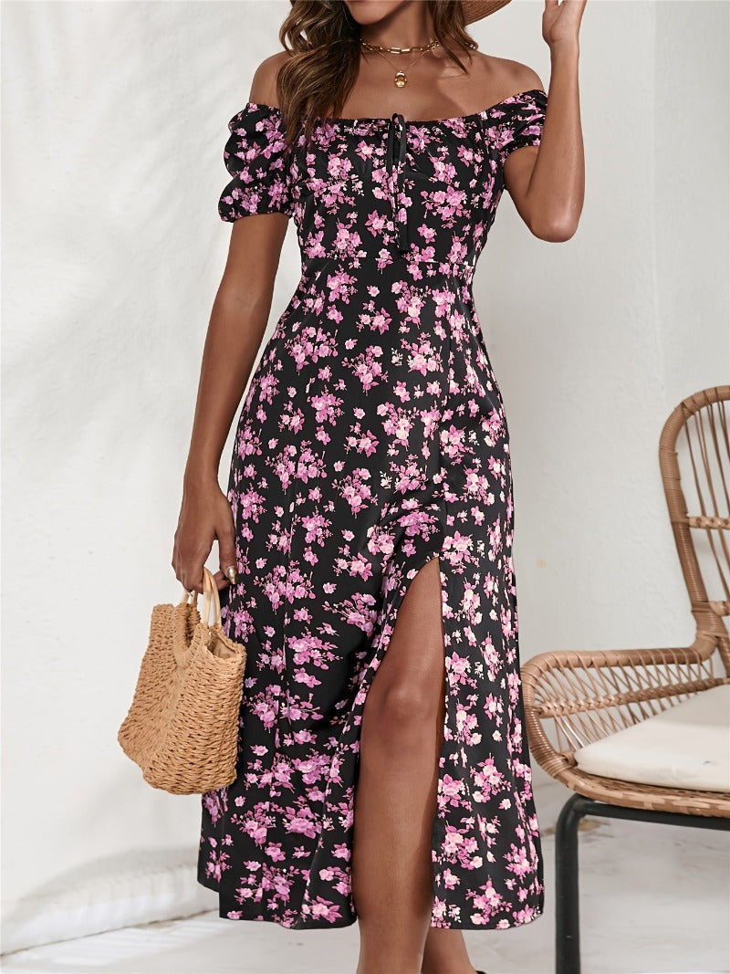 Valenzora | Casual dress with slit and short sleeves