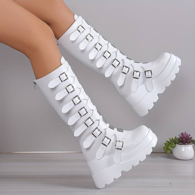 Valenzora | Trendige Plateau-Stiefel mit Schnallen