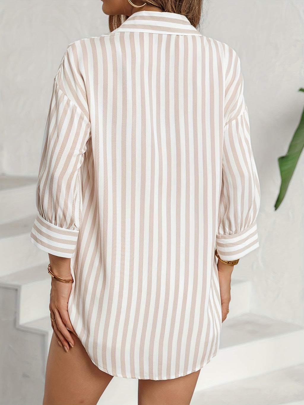 Valenzora | Striped casual shirt with button and drop shoulders