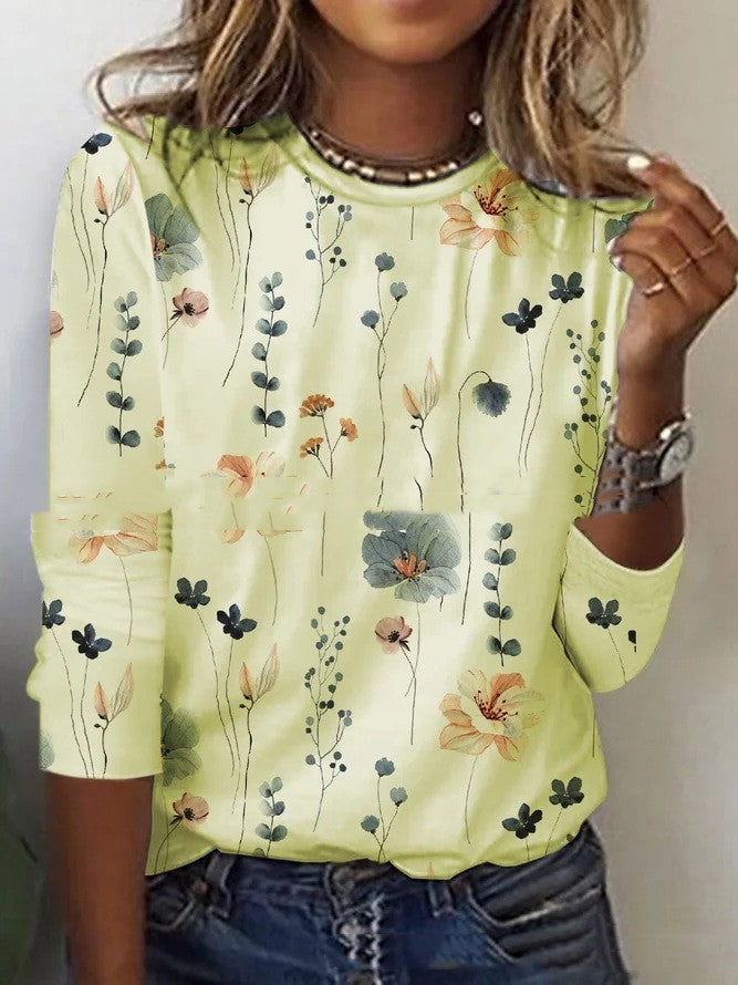 Valenzora | T-Shirt mit Blumenmuster und Rundhalsausschnitt für den Frühling