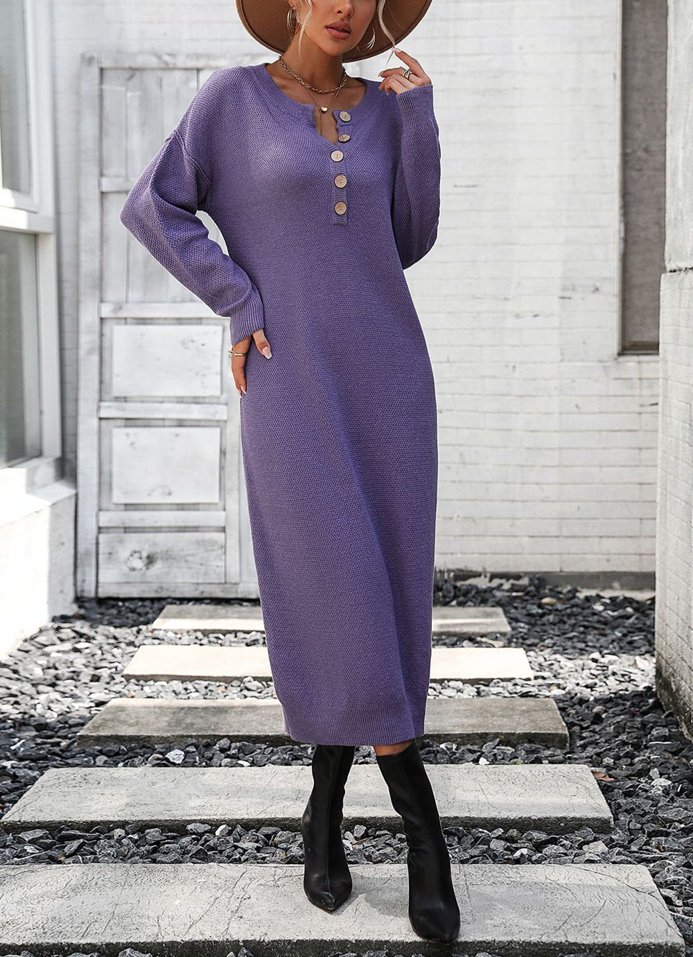 Valenzora | Chic autumn sweatshirt dress with button detail for women