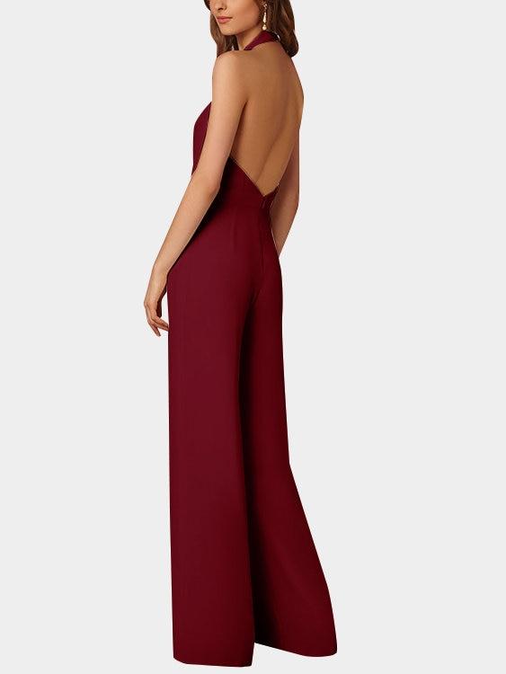 Valenzora | Deep V-neck Sleeveless Wide Leg Jumpsuit