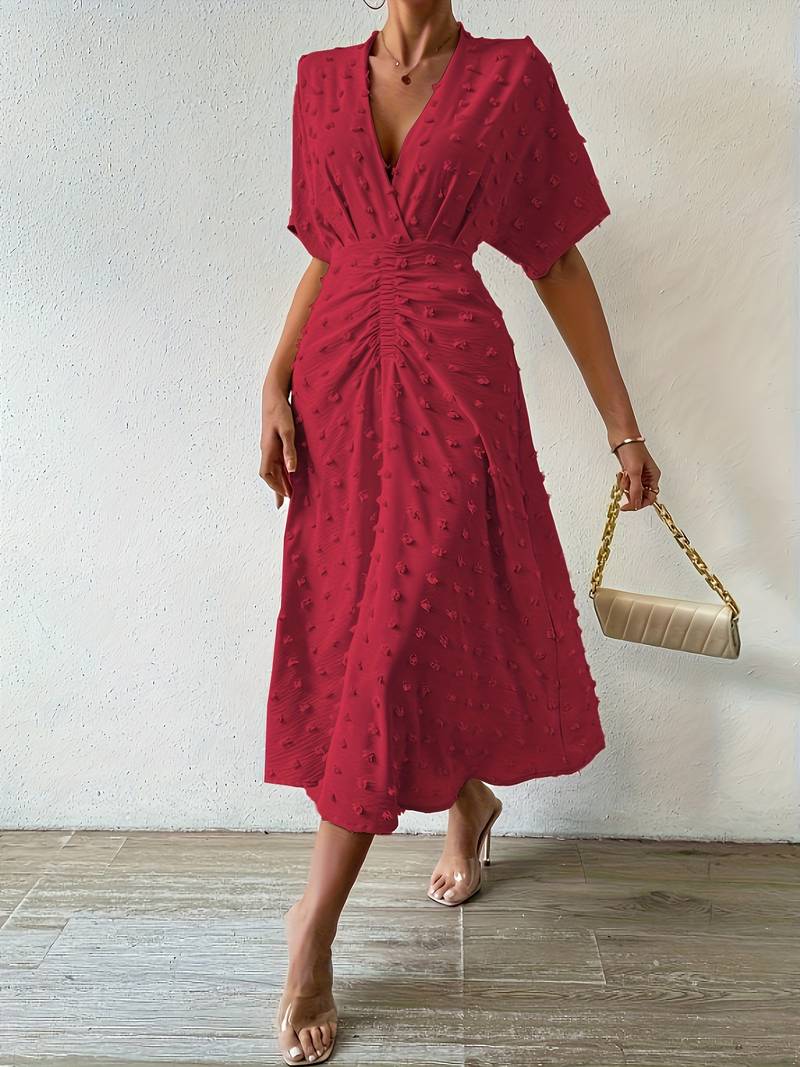 Valenzora | Swiss Dot Ruffle Midi Dress
