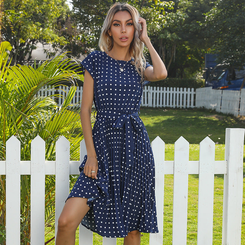 Valenzora | Elegant Polka Dot Midi Dress with Short Sleeves for Women