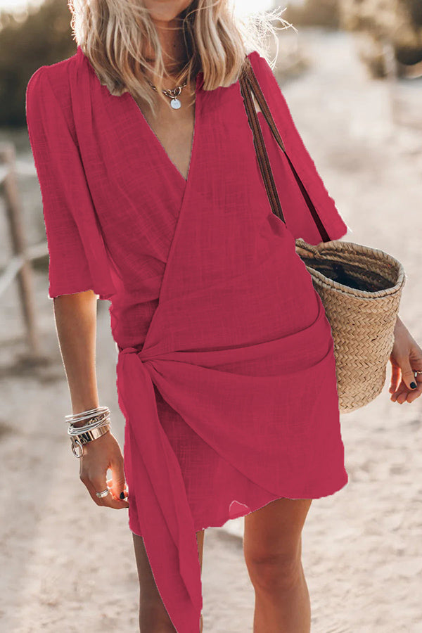 Valenzora | Charming wrap mini dress made of cotton linen