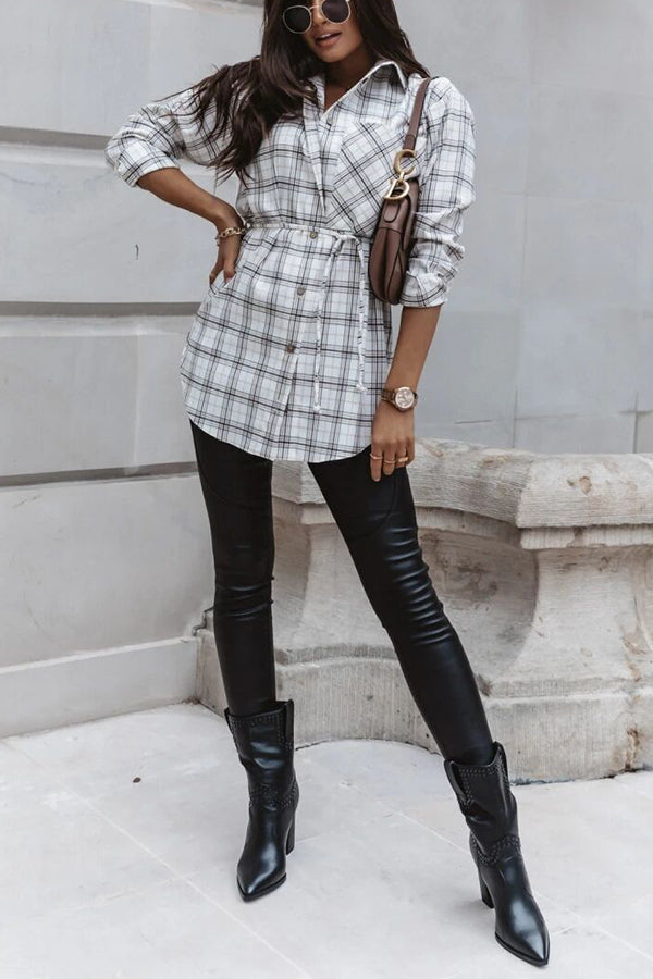 Valenzora | Grab My Hand Checkered Button-Up Belt Shirt