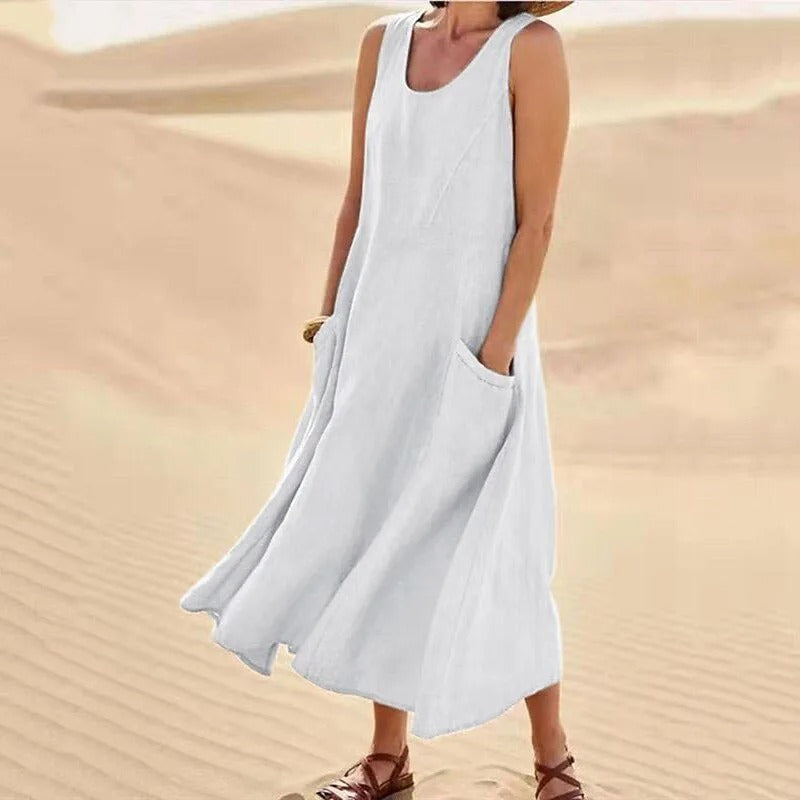 Valenzora | Sleeveless linen dress with pockets for women