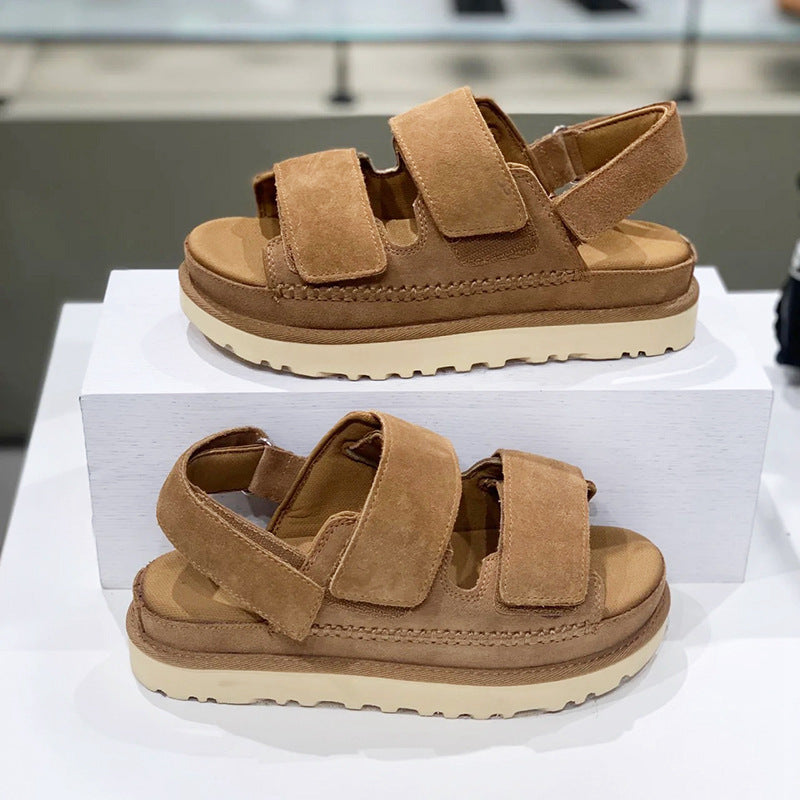 Valenzora | Spring and Summer New Genuine Leather Thick Sole Strappy Velcro Sandals Women's Open Toe Height Increase