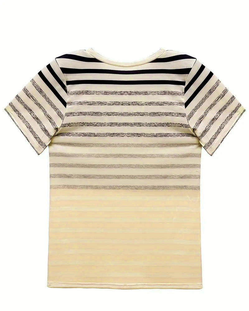Valenzora | Round Neck Short Sleeve Striped T-Shirt