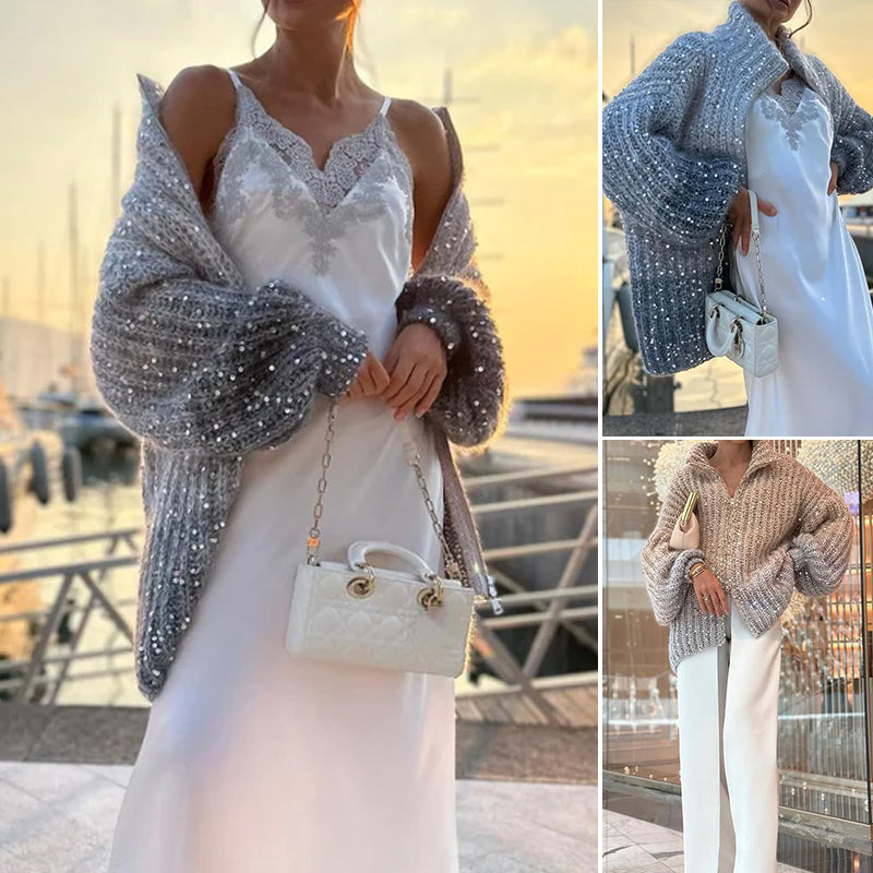 Valenzora | Strickjacke mit Glitzerpailletten