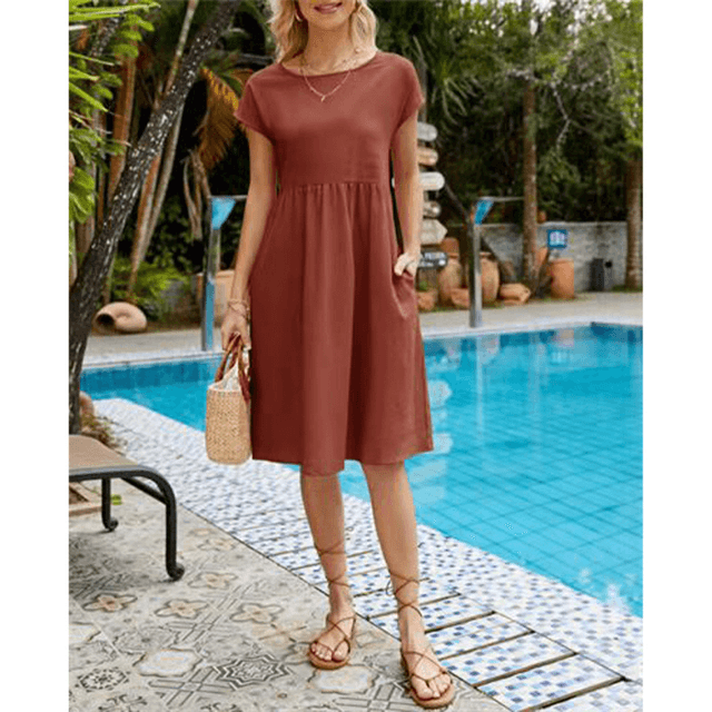 Valenzora | Kurzes Baumwoll-Leinen Midi-Kleid mit Ärmeln