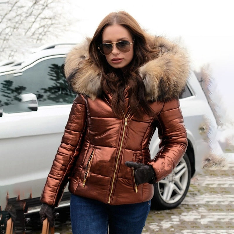Valenzora - Modische, gefütterte Jacke mit Kapuze und Kunstfellkragen
