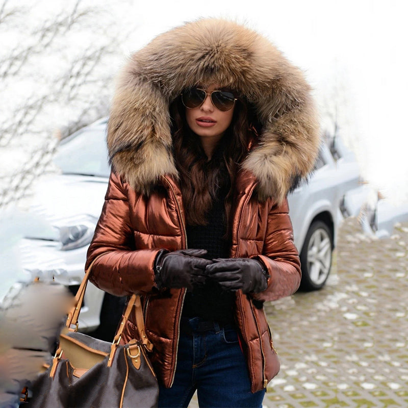 Valenzora - Modische, gefütterte Jacke mit Kapuze und Kunstfellkragen