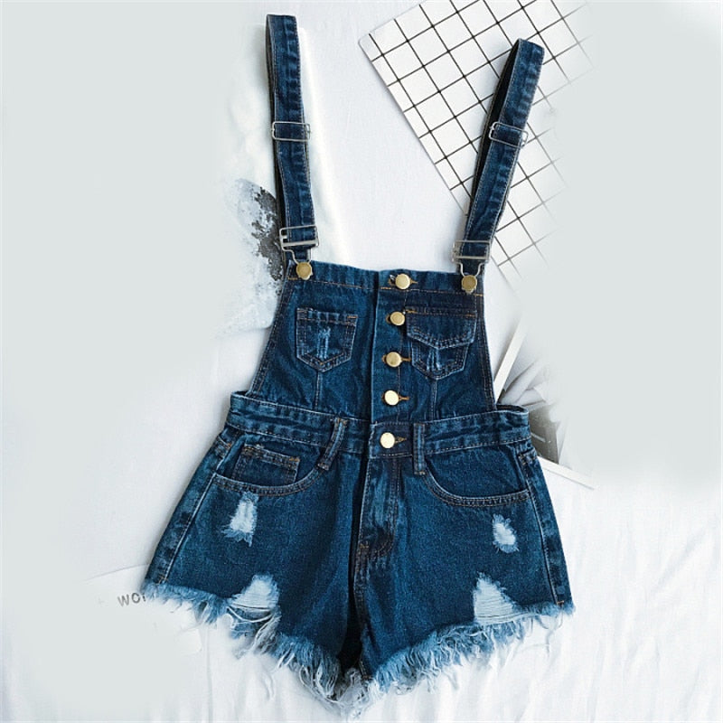 Valenzora | Denim Cotton Strappy Shorts Loose Overall Romper