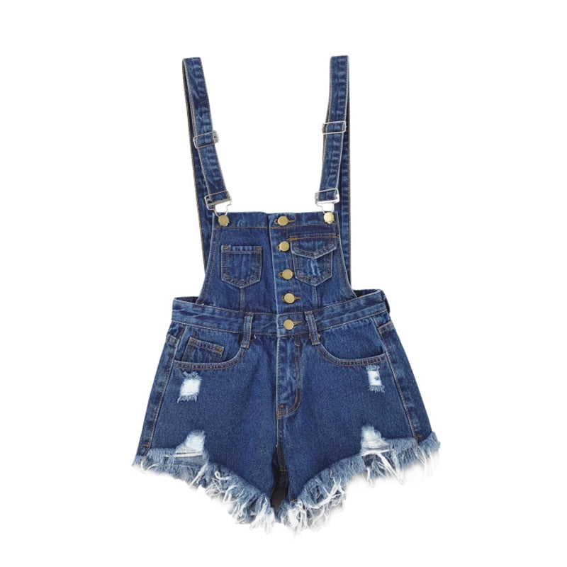 Valenzora | Denim Cotton Strappy Shorts Loose Overall Romper