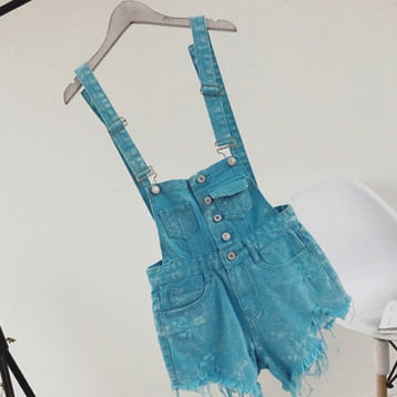 Valenzora | Denim Cotton Strappy Shorts Loose Overall Romper