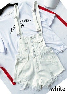 Valenzora | Denim Cotton Strappy Shorts Loose Overall Romper