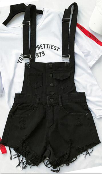Valenzora | Denim Cotton Strappy Shorts Loose Overall Romper
