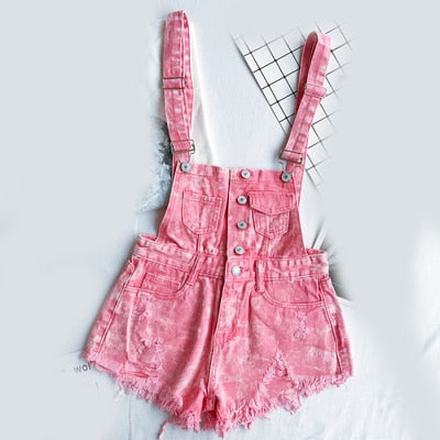 Valenzora | Denim Cotton Strappy Shorts Loose Overall Romper