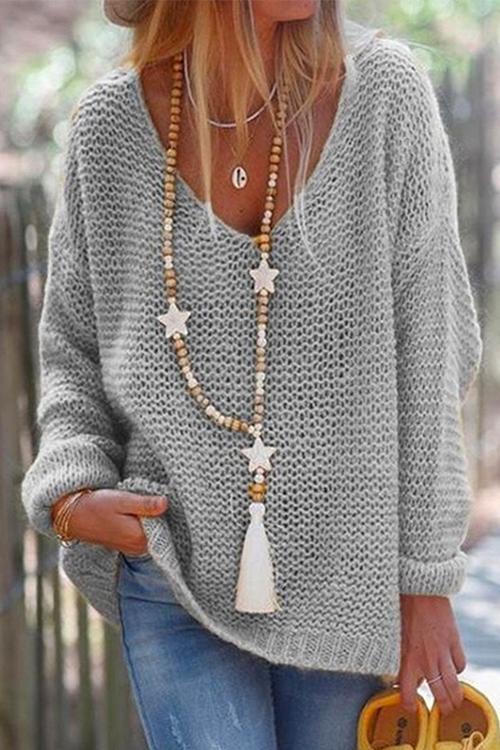 Valenzora | Rosiedress V-Ausschnitt Pullover mit überschnittenen Ärmeln und einfarbigem Strickmuster