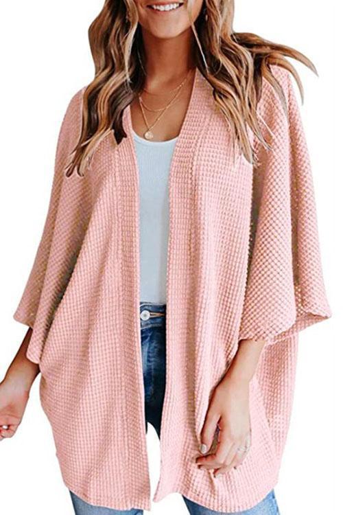 Valenzora | Rosiedress Kimono-Cardigan mit 3/4-Ärmeln und offener Vorderseite