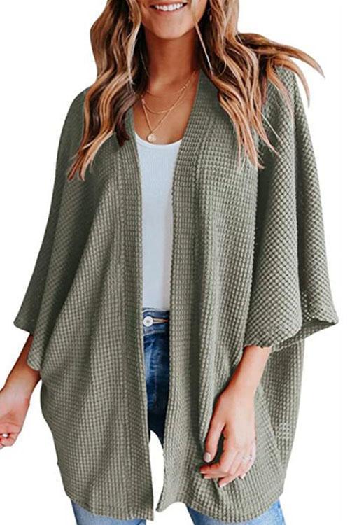 Valenzora | Rosiedress Kimono-Cardigan mit 3/4-Ärmeln und offener Vorderseite