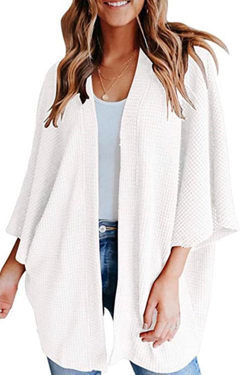 Valenzora | Rosiedress Kimono-Cardigan mit 3/4-Ärmeln und offener Vorderseite