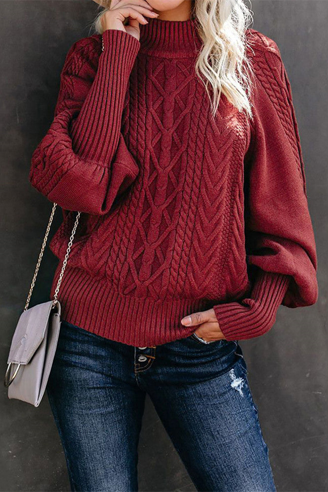 Valenzora Zopfstrickpullover mit halbem Stehkragen