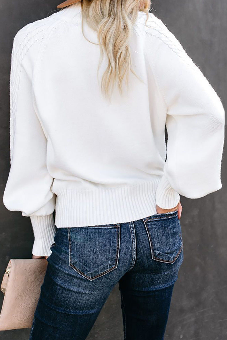 Valenzora Zopfstrickpullover mit halbem Stehkragen