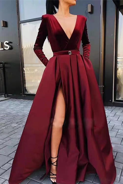 Valenzora | Rosiedress Deep V-Neck High Column Velvet Swing Party Dress
