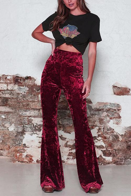 Valenzora | Rosiedress Samthose mit weitem Bein und elastischem Bund