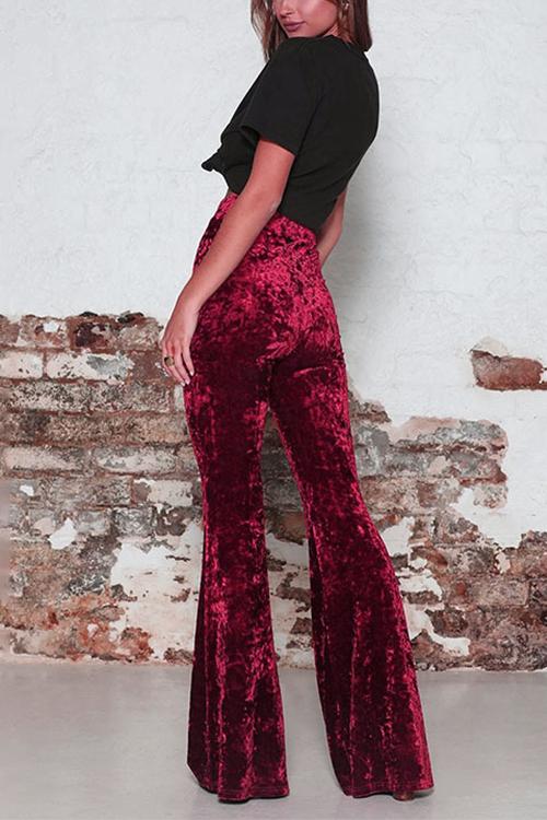 Valenzora | Rosiedress Samthose mit weitem Bein und elastischem Bund