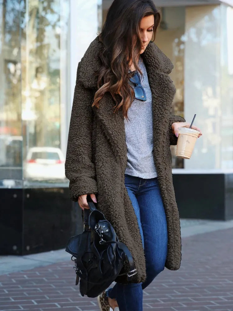 Long cardigan with faux fur, warm, soft, plush