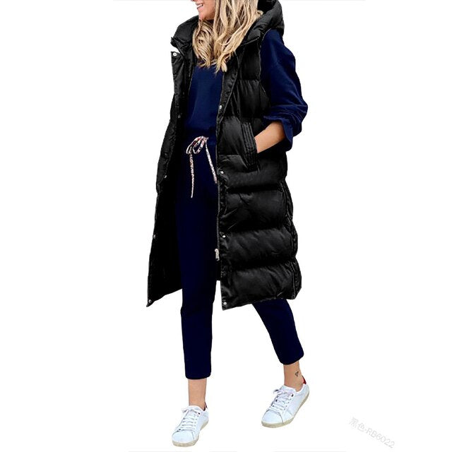 Siena Faye | Baumwollweste, langer Mantel, ärmellos, lockere Jacke