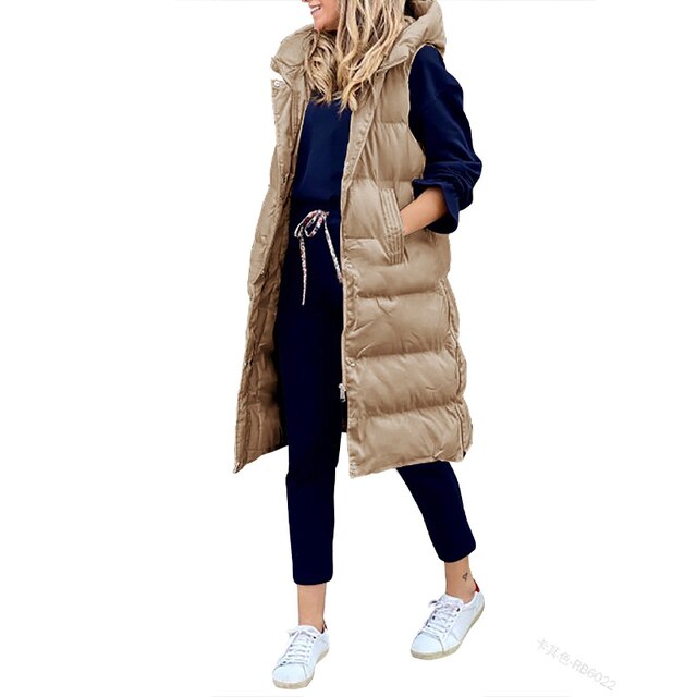 Siena Faye | Baumwollweste, langer Mantel, ärmellos, lockere Jacke