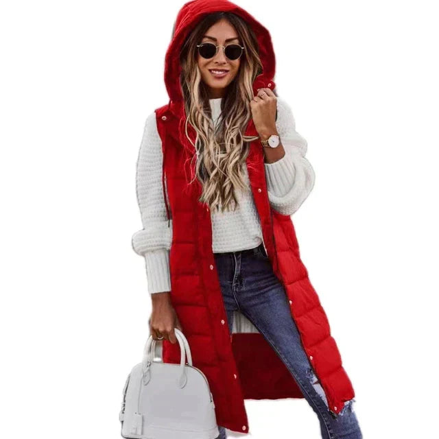 Siena Faye | Baumwollweste, langer Mantel, ärmellos, lockere Jacke