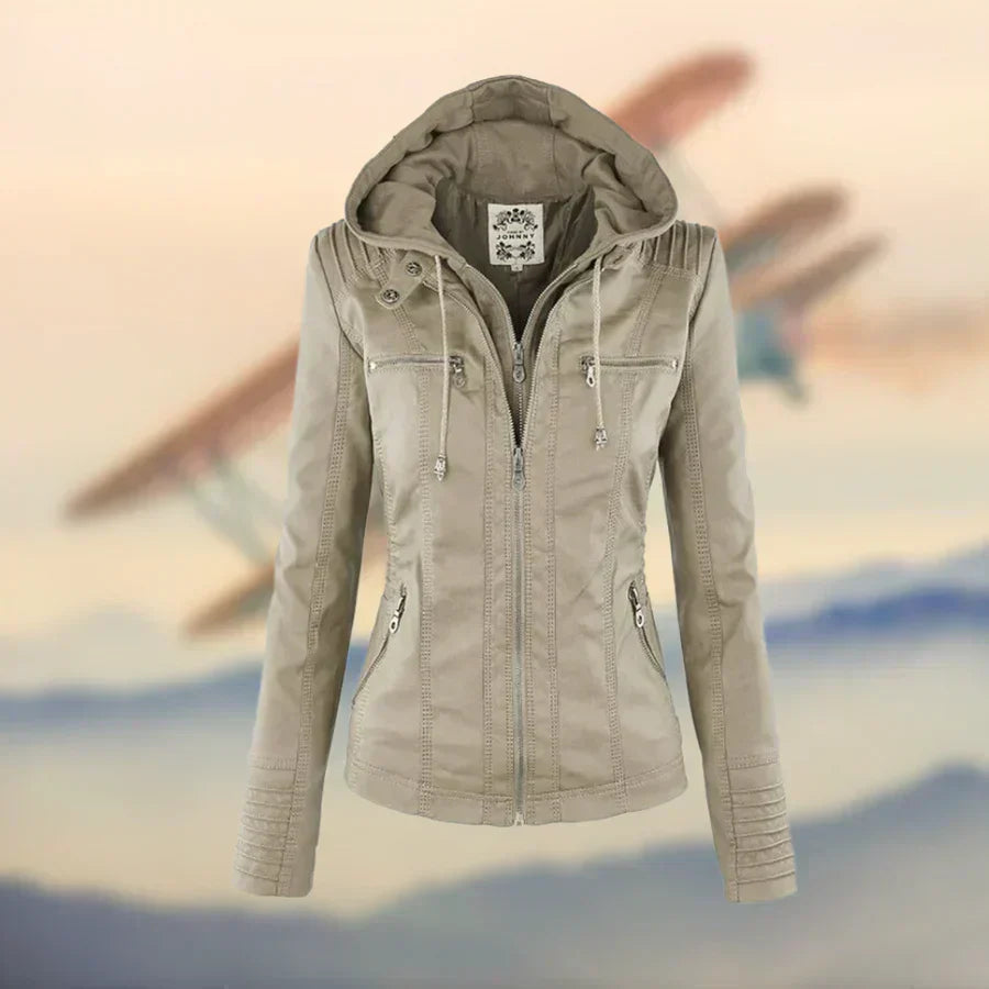 Valenzora | Stylish and versatile leather jacket with hood