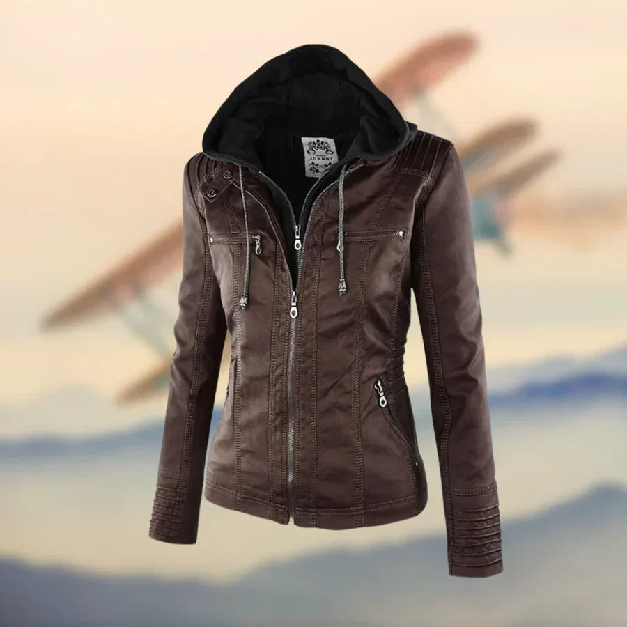 Valenzora | Stylish and versatile leather jacket with hood