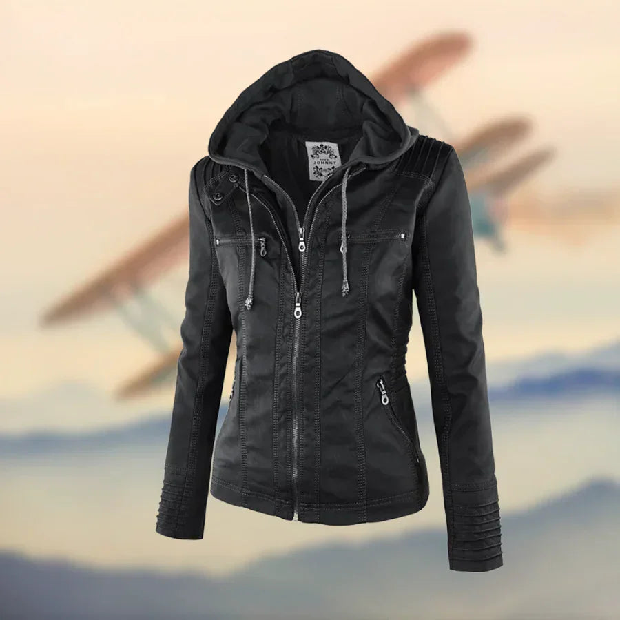 Valenzora | Stylish and versatile leather jacket with hood