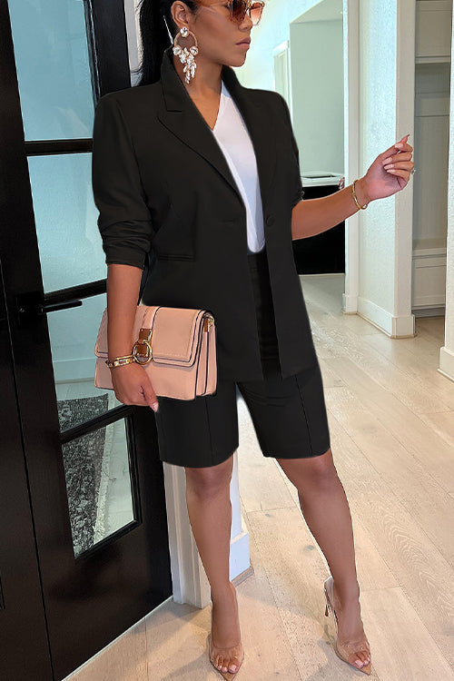 Valenzora | Rosiedress Uni-Blazer mit langen Ärmeln und Shorts für das Büro