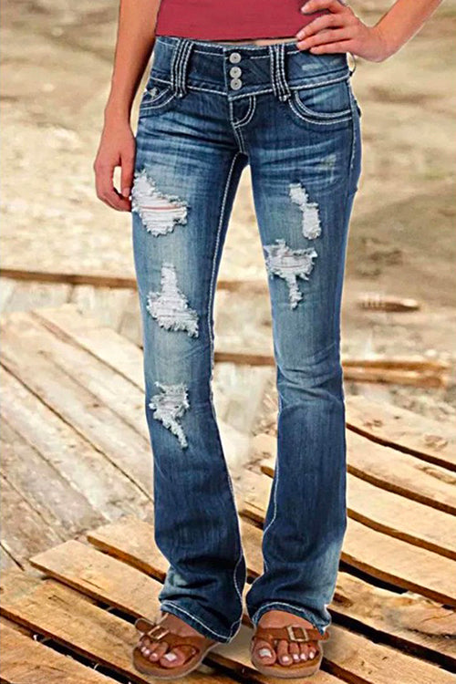 Valenzora | Rosiedress Button Down Distressed Ripped Jeans with Pockets