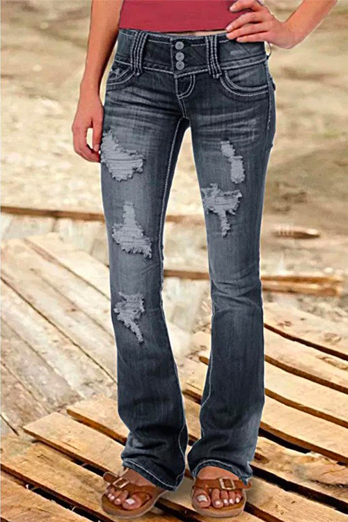 Valenzora | Rosiedress Button Down Distressed Ripped Jeans with Pockets