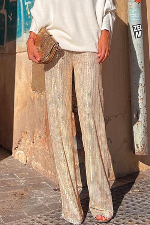 Valenzora | Rosiedress Elastic Waist Wide Leg Sequin Trousers