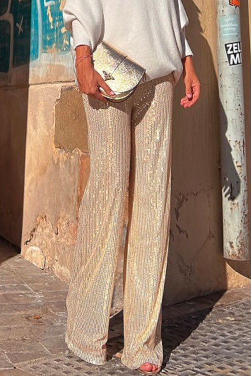 Valenzora | Rosiedress Elastic Waist Wide Leg Sequin Trousers